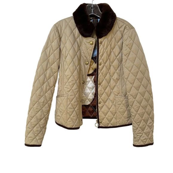 Coach Quilted beige/tan jacket with fur collar S - Picture 1 of 15